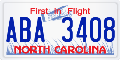 NC license plate ABA3408