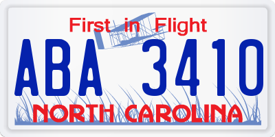 NC license plate ABA3410