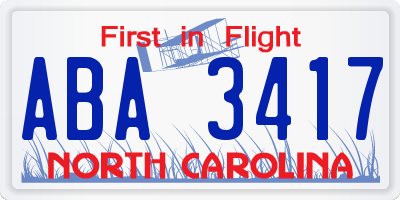NC license plate ABA3417