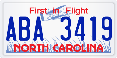 NC license plate ABA3419