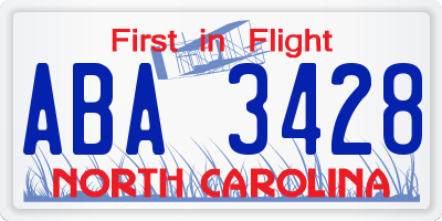 NC license plate ABA3428