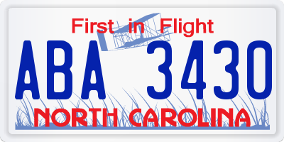 NC license plate ABA3430
