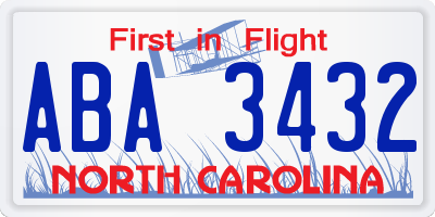 NC license plate ABA3432