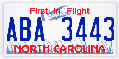 NC license plate ABA3443