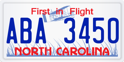NC license plate ABA3450