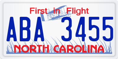 NC license plate ABA3455