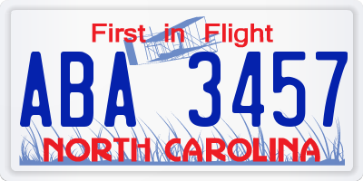 NC license plate ABA3457