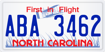 NC license plate ABA3462