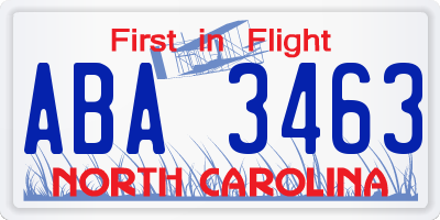 NC license plate ABA3463