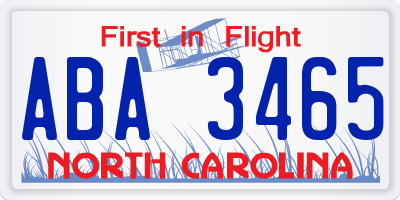 NC license plate ABA3465