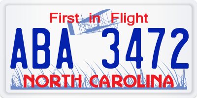 NC license plate ABA3472