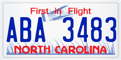 NC license plate ABA3483
