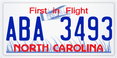 NC license plate ABA3493