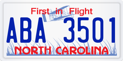 NC license plate ABA3501