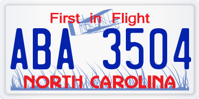 NC license plate ABA3504