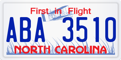 NC license plate ABA3510