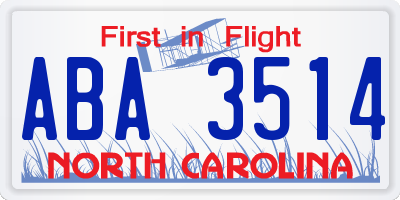 NC license plate ABA3514