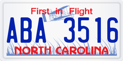 NC license plate ABA3516