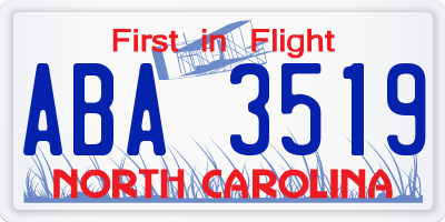 NC license plate ABA3519