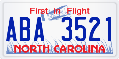 NC license plate ABA3521