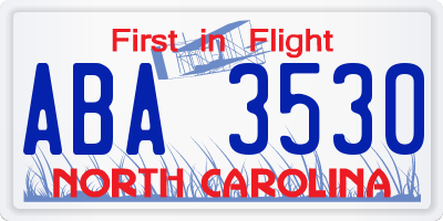 NC license plate ABA3530