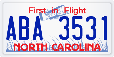 NC license plate ABA3531