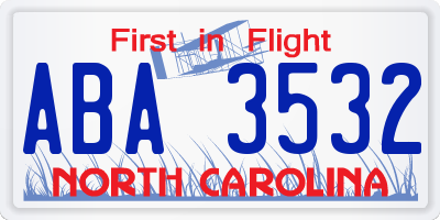 NC license plate ABA3532