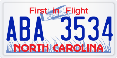 NC license plate ABA3534