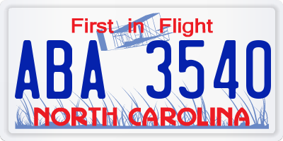 NC license plate ABA3540