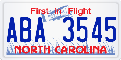 NC license plate ABA3545