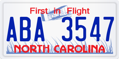 NC license plate ABA3547