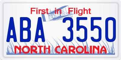 NC license plate ABA3550