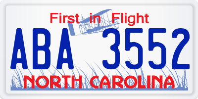 NC license plate ABA3552