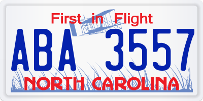 NC license plate ABA3557