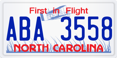 NC license plate ABA3558