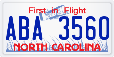 NC license plate ABA3560