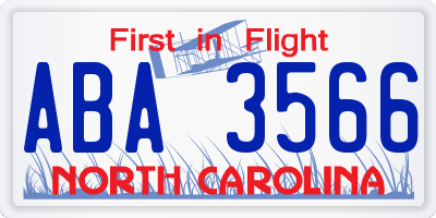 NC license plate ABA3566