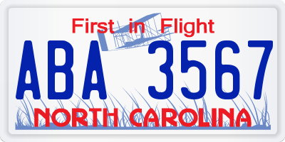 NC license plate ABA3567