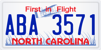 NC license plate ABA3571