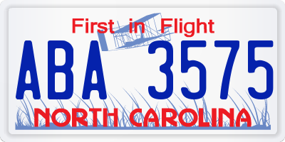 NC license plate ABA3575