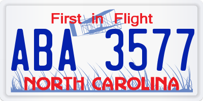 NC license plate ABA3577