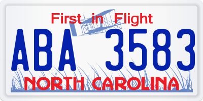 NC license plate ABA3583