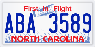 NC license plate ABA3589