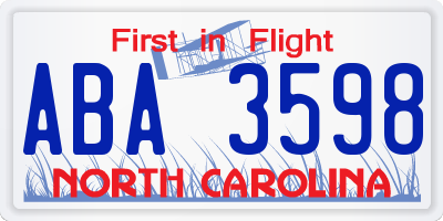 NC license plate ABA3598