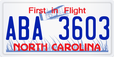 NC license plate ABA3603