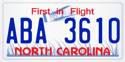 NC license plate ABA3610