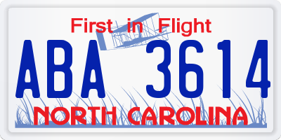 NC license plate ABA3614