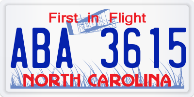 NC license plate ABA3615