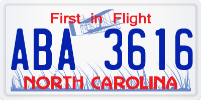 NC license plate ABA3616