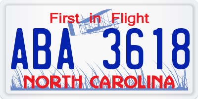 NC license plate ABA3618